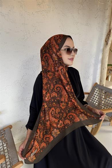 Kahverengi&Kiremit Laventa Koza %100 Pamuk Şal