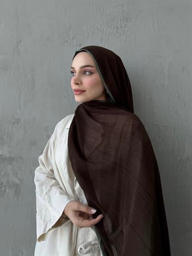 Kahverengi&Vizon Müslin Biyeli Şal 