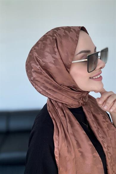 Kazayağı İpeksi Jakar Şal Açık Kahve