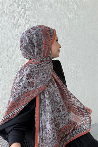 Kiremit Bohem Modal İpek Şal