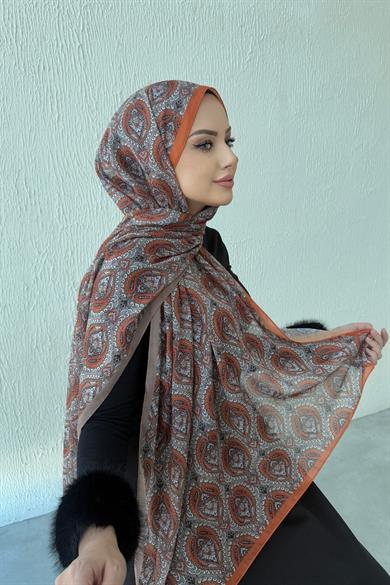 Kiremit Nazende Bohem Modal İpek Şal