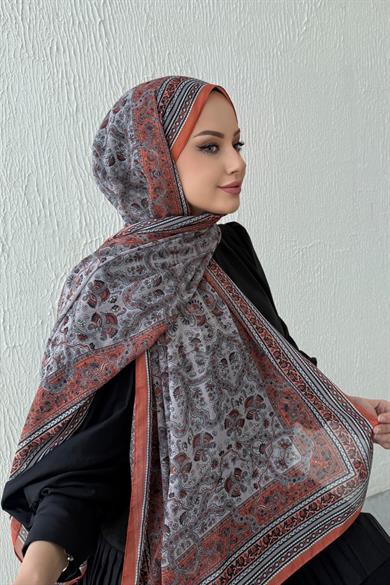 Kiremit Bohem Modal İpek Şal