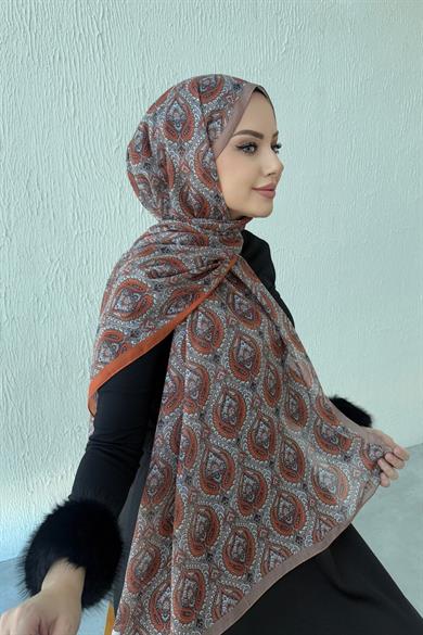 Kiremit Nazende Bohem Modal İpek Şal