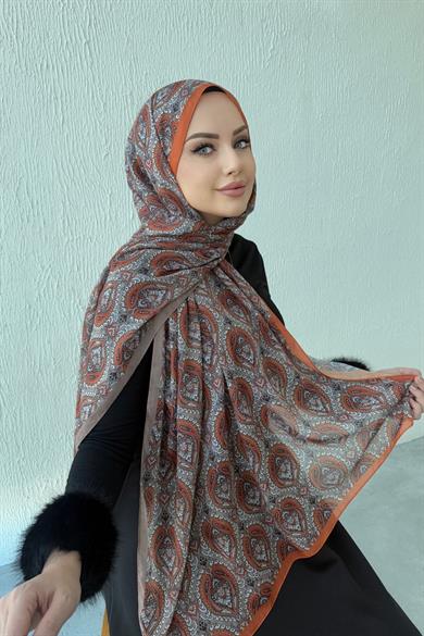 Kiremit Nazende Bohem Modal İpek Şal