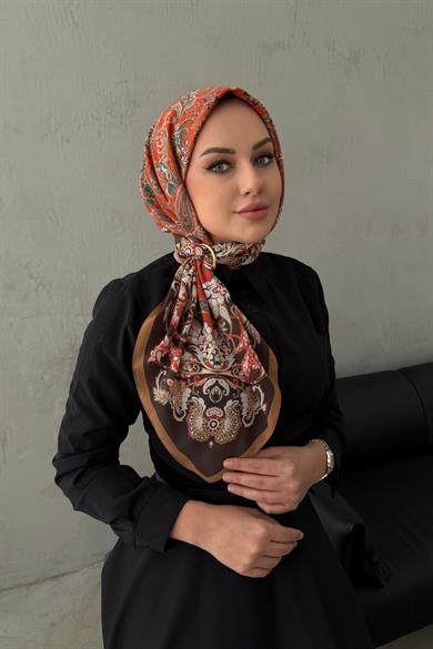 Kiremit İnci Bohem Modal İpek Eşarp