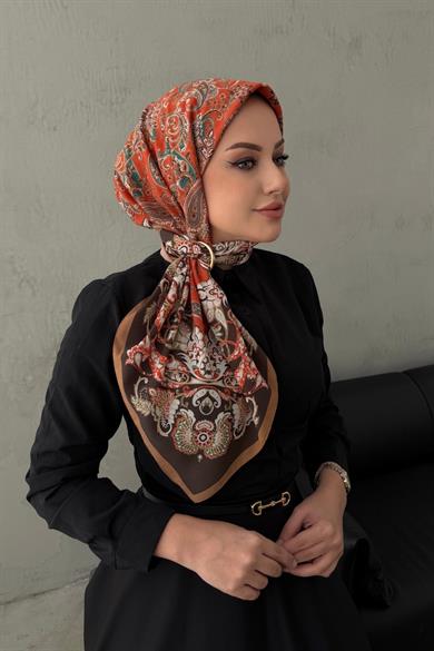 Kiremit İnci Bohem Modal İpek Eşarp