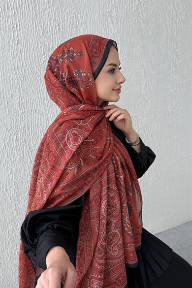 Kiremit Mihrimah Bohem Modal İpek Şal