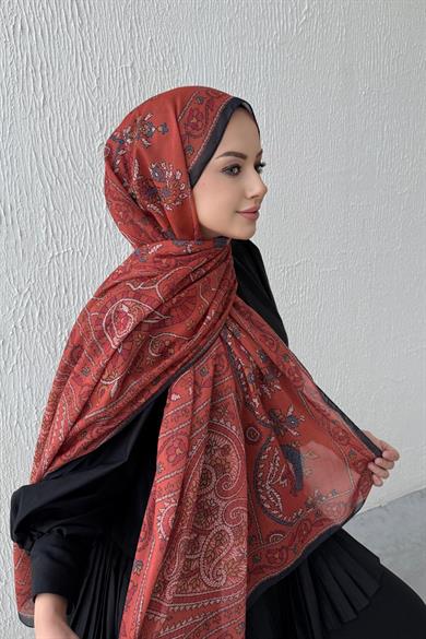 Kiremit Mihrimah Bohem Modal İpek Şal