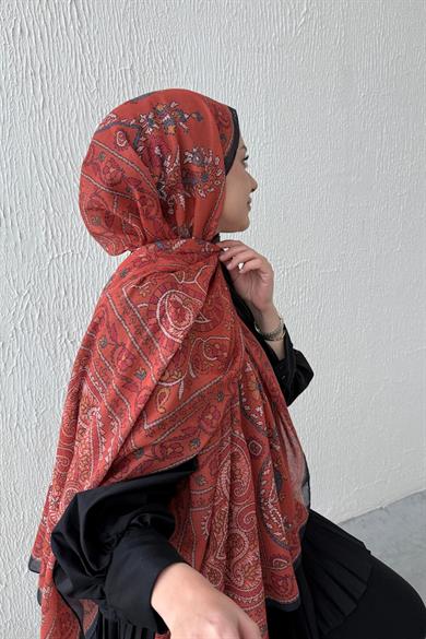 Kiremit Mihrimah Bohem Modal İpek Şal