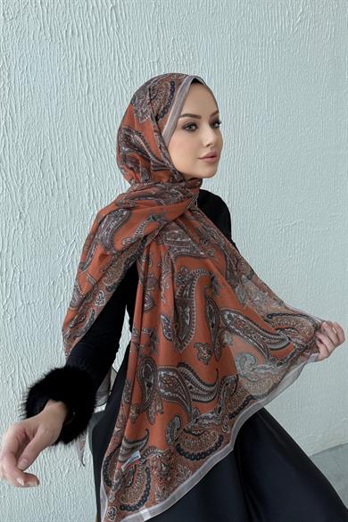 Kiremit Şehrazat Bohem Modal İpek Şal