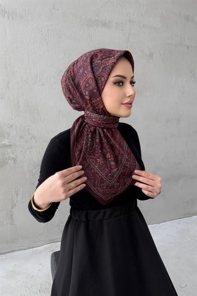 Koyu Bordo Yaren Bohem Modal İpek Eşarp