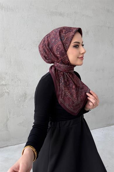 Koyu Bordo Yaren Bohem Modal İpek Eşarp