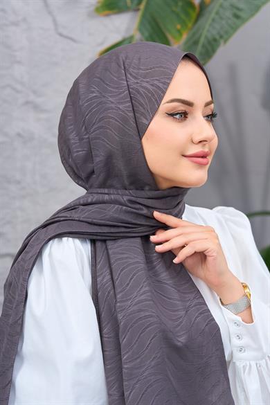 Koyu Gri Kendinden Desenli Fresh Şal