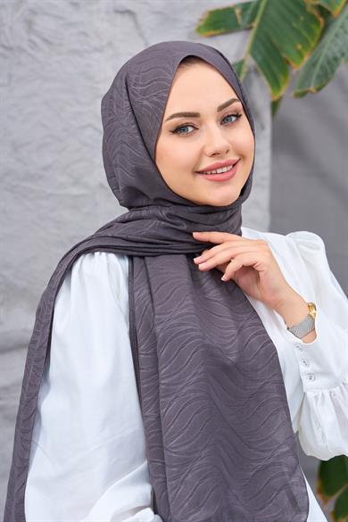 Koyu Gri Kendinden Desenli Fresh Şal