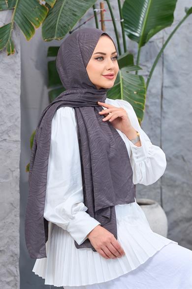 Koyu Gri Kendinden Desenli Fresh Şal