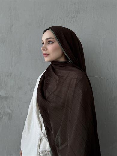 Koyu Kahverengi Müslin Biyeli Şal 