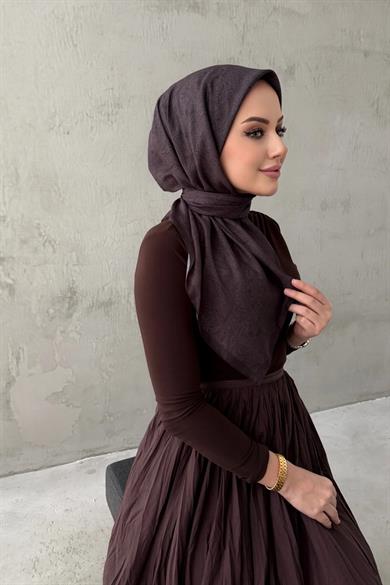 Koyu Kahverengi Neva Bohem Modal İpek Eşarp