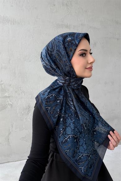 Koyu Lacivert Beliz Bohem Modal İpek Şaleşarp