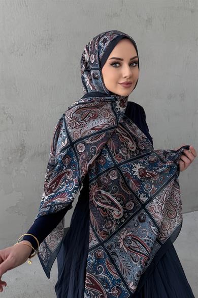 Koyu Lacivert Maveran Bohem Modal İpek Şal