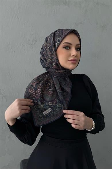 Koyu Lacivert Simra Bohem Modal İpek Eşarp 