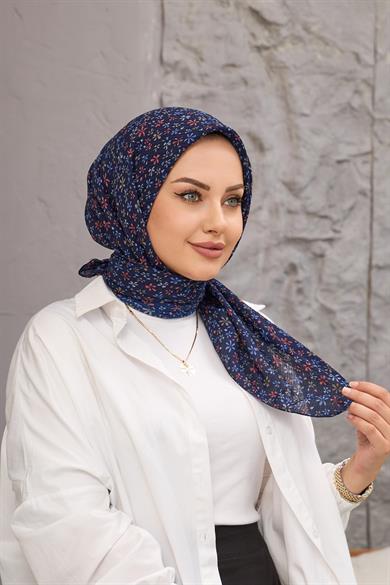 Koyu Lacivert Yonca Naturel Eşarp