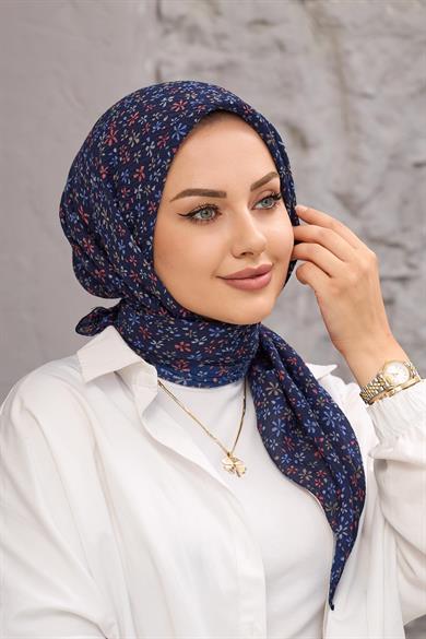 Koyu Lacivert Yonca Naturel Eşarp