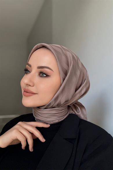 Koyu Vizon Desenli İpeksi Jakar Eşarp