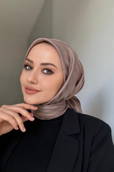 Koyu Vizon Desenli İpeksi Jakar Eşarp