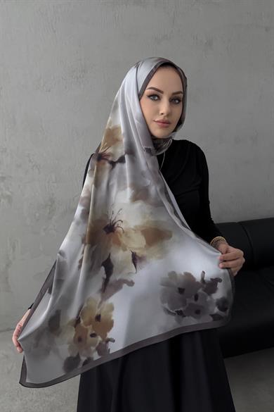 Koyu Vizon Roesa Kumlu İpek Şal