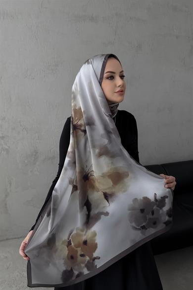 Koyu Vizon Roesa Kumlu İpek Şal