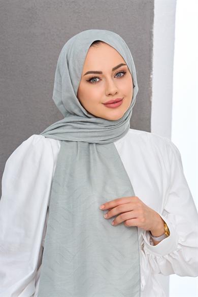 Küf Yeşili Kendinden Desenli Fresh Şal