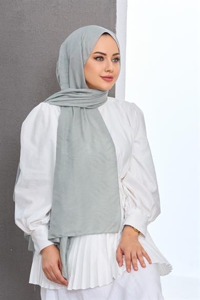 Küf Yeşili Kendinden Desenli Fresh Şal