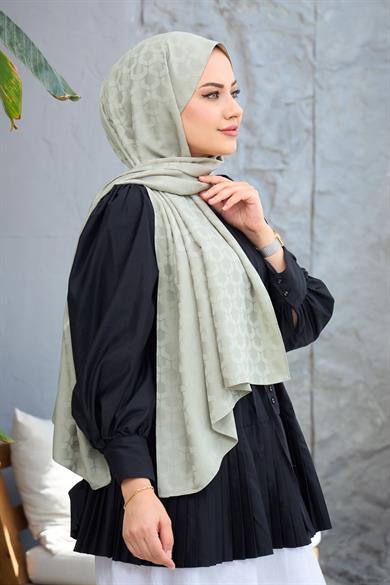 Küf Yeşili Mozaik Desen İpeksi Jakar Şal