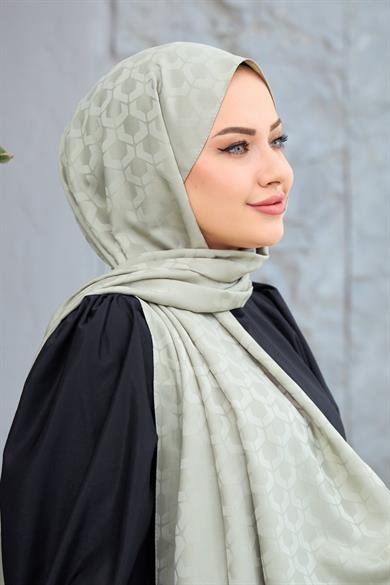 Küf Yeşili Mozaik Desen İpeksi Jakar Şal