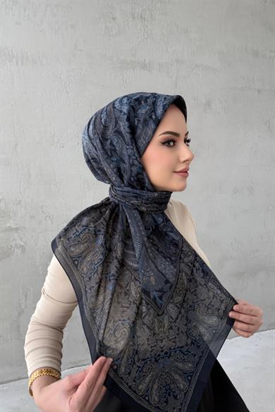 Lacivert Beliz Bohem Modal İpek Şaleşarp