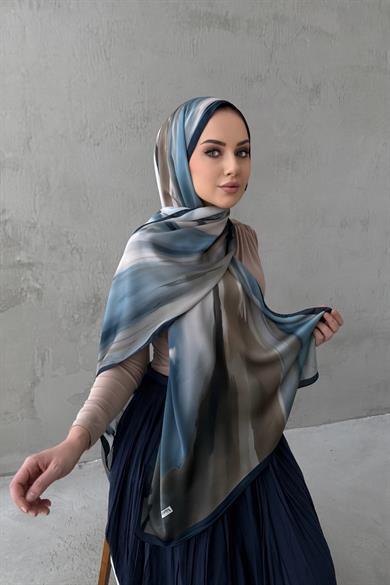 Lacivert Berçem Kumlu İpek Şal