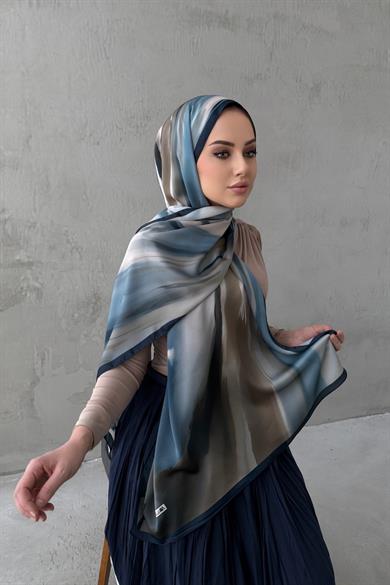 Lacivert Berçem Kumlu İpek Şal