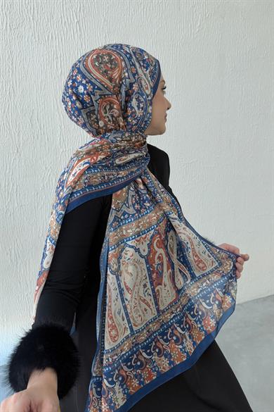 Navy Blue Bergüzar Authentic Indian Silk Shawl