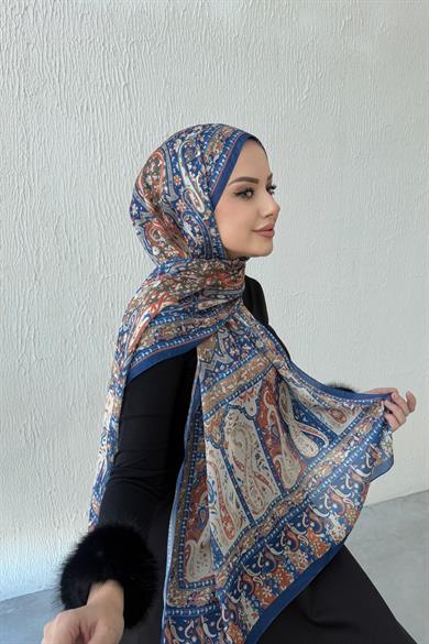 Navy Blue Bergüzar Authentic Indian Silk Shawl