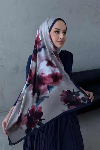 Lacivert Bordo Roesa Kumlu İpek Şal