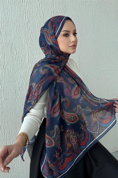 Lacivert & Bordo Şehrazat Bohem Modal İpek Şal