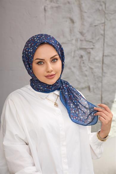 Lacivert Çicek Dijital Soft Eşarp