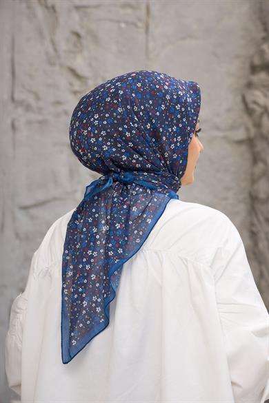 Lacivert Çicek Dijital Soft Eşarp