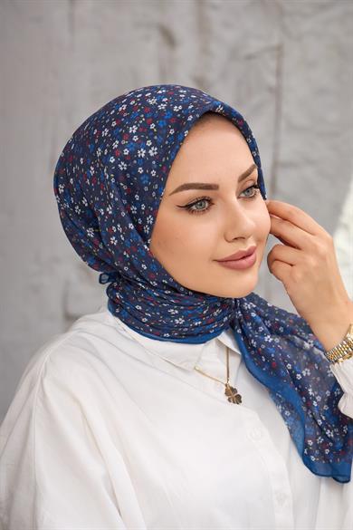 Lacivert Çicek Dijital Soft Eşarp