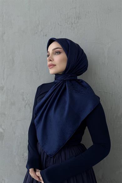 Lacivert Çiçek Jakar Eşarp 