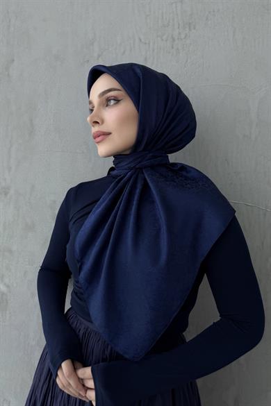 Lacivert Çiçek Jakar Eşarp 