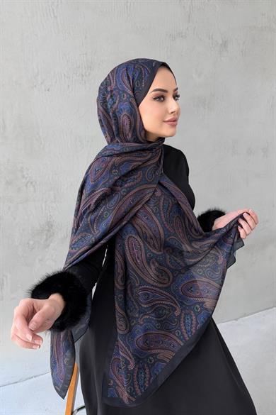 Lacivert Elvan Modal İpek Şal