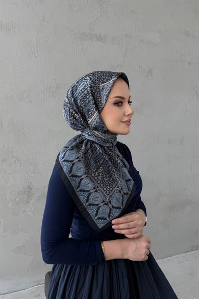 Lacivert Elvin Bohem Modal İpek Eşarp