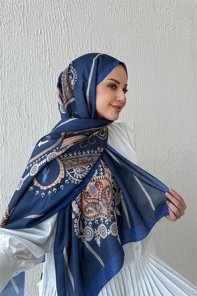 Lacivert Etro Etnik Vual İpek Şal