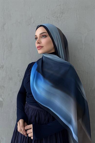 Lacivert Feerla Kumlu İpek Şal